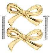 Housoutil Brass Bow Shape Cabinets Knobs, 2PCS Gold Bow Cabinet Knobs, Drawer Pulls Handles for C...