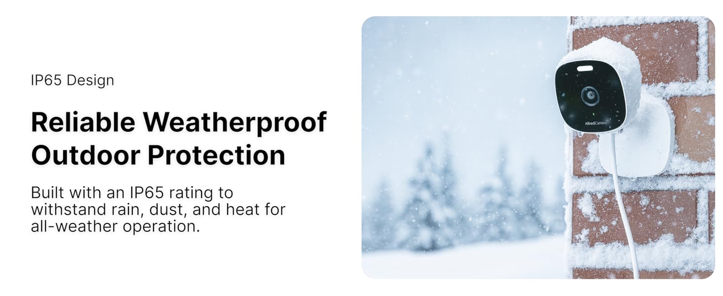 Weatherproof outdoor security camera with IP65 rating, built to withstand rain, snow, and heat.