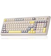 AULA S99 Gaming Keyboard, Ergonomic Computer Keyboards, Wireless Creamy Keyboard Full Size Cute B...
