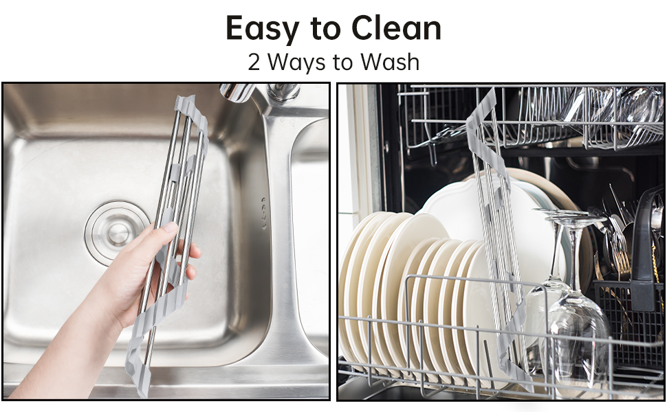 Roll Up Dish Drying Rack, Tomorotec Over The Sink Dish Drying Rack Portable Stainless Steel Rolling