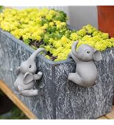 Wjwumha 2Pcs Cute Climbing Elephant Statues Plant Pot Hang Figurines Resin Flower Pot Hanging Dec...