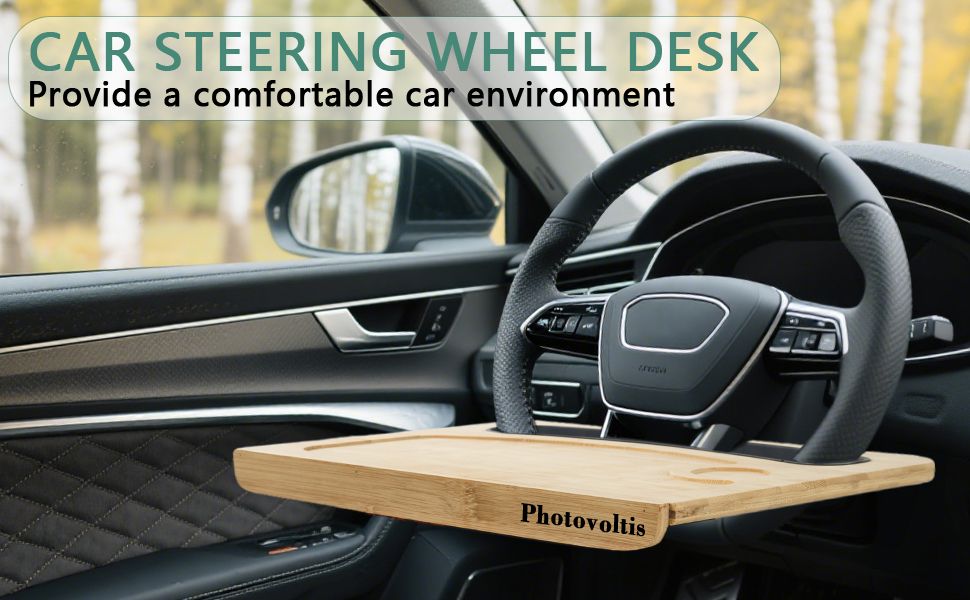Bamboo Car Steering Wheel Tray - Double Sided Food Table &amp;amp; Laptop Desk for Working