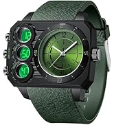 findtime Big Face Watch for Men Square Large Face Cool Mens Watches with Three Time Zone Countdow...