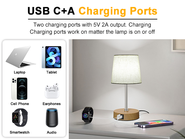 Nightstand Lamp with Dual USB Ports