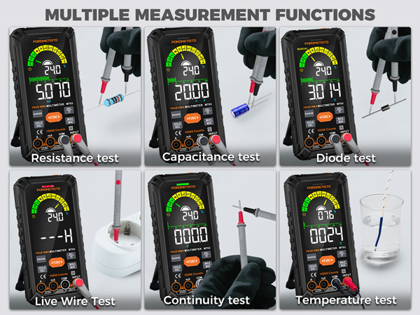 Resistance, Capacitance, Diode, Live Wire, Continuity, Temperature test