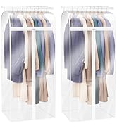 Zilink Dress Bags for Hanging Clothes 60 inch (2 Pack) Clear Garment Rack Cover Hanging Garment B...