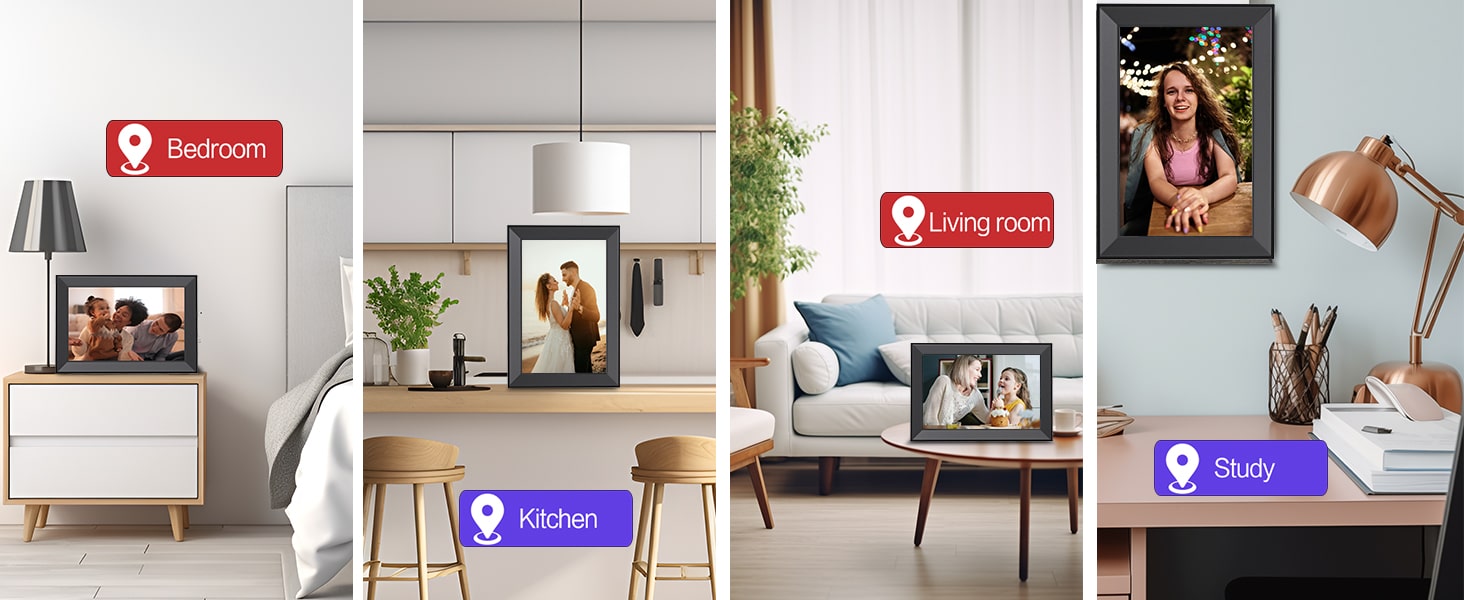 A stylish digital frame that enhances home decor.