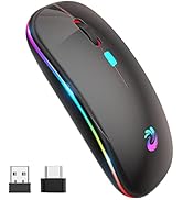 LED Wireless Mouse, Rechargeable Slim Silent Mice 2.4G Portable Office Optical Mouse with USB Rec...
