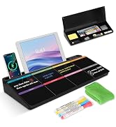 Desktop Glass Whiteboard with Storage, Weekly Calendar Desk White Board | Computer Keyboard Stand...