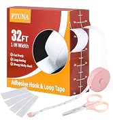 PTUNA 32Ft *1 Inch Hook and Loop Tape with Adhesive Back, Heavy Duty Double Sided Adhesive Strips...