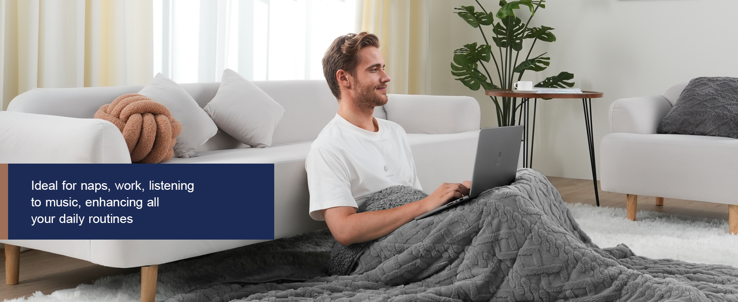Ultra soft fuzzy blanket on couch, perfect for: Lounging, napping, watching tv, reading a book
