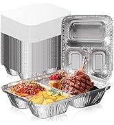 Fit Meal Prep 50 Pack 3 Compartment 8.5 x 6.5 x 1.5 Rectangular Disposable Aluminum Foil Pan Take...