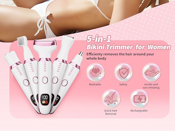 Electric Razors Bikini Trimmer Women Shaver Shaving Waterproof Rechargeable Pubic Hair Arm Legs Body