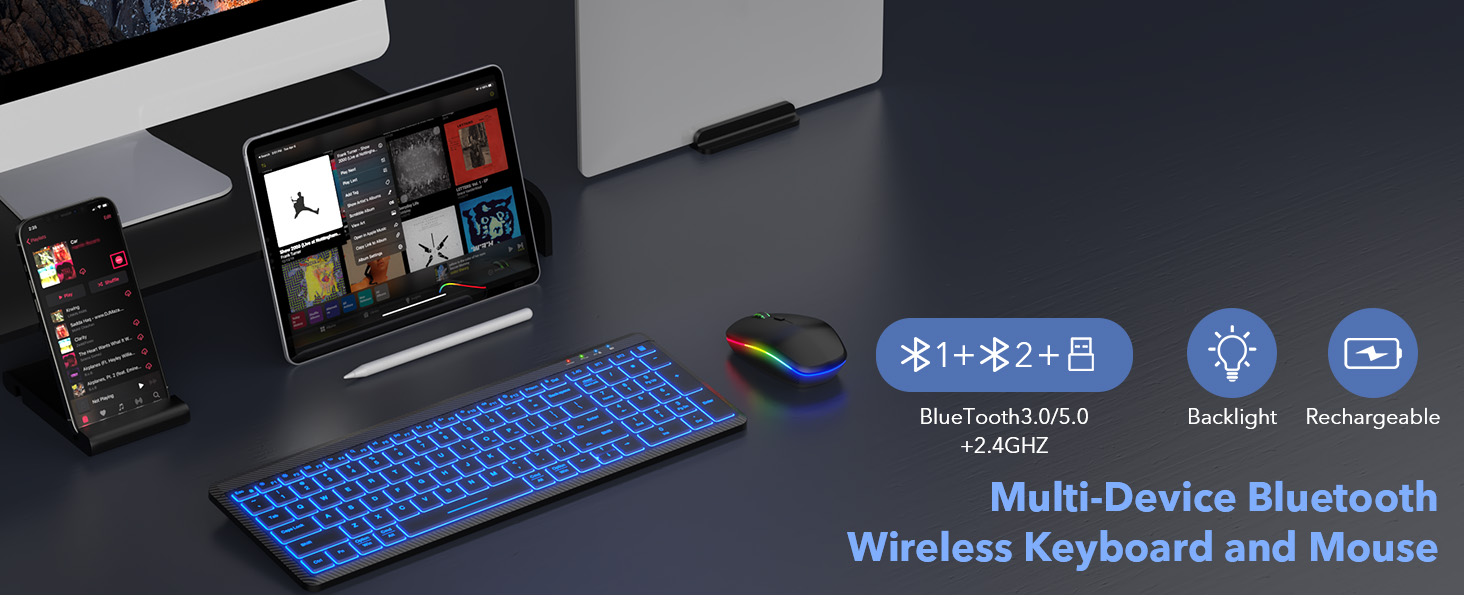 Slim Portable Rechargeable Multi-Device Bluetooth Cordless Keyboard