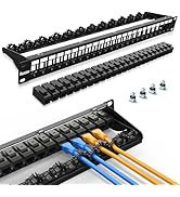 PBAEGAV Patch Panel 24 Port with 24 Pcs Cat6 Keystone Jack 10G Support with Removable Back Bar 1U...