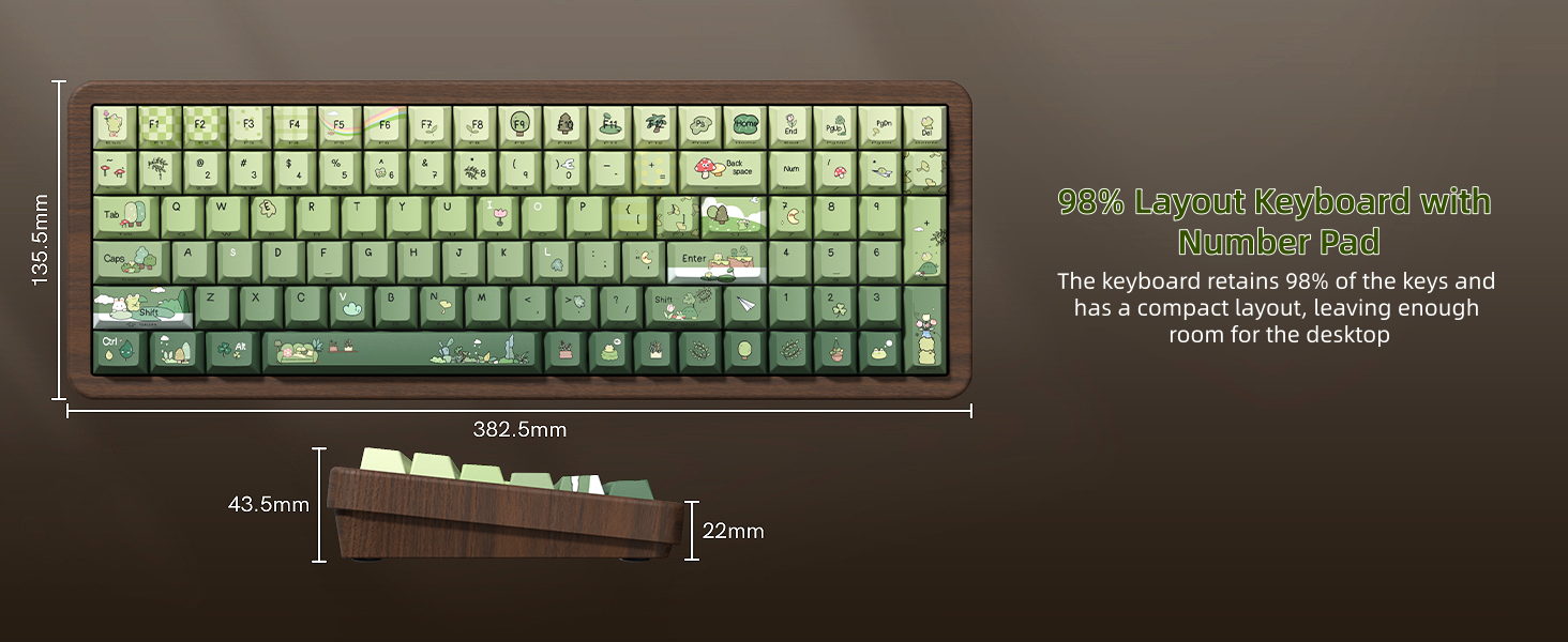 98% Wood Creamy Keyboard with Number Pad, Wireless Frog Keyboard Mechanical Gaming Keyboard