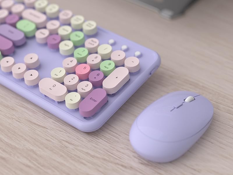 purple colorful wireless keyboard and mouse