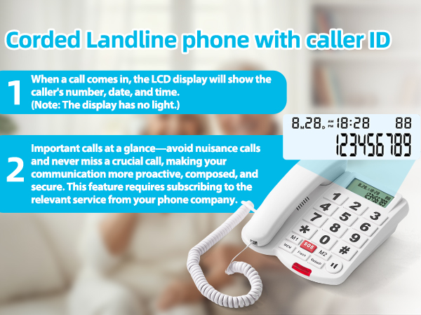 Big Button corded landline phones with Caller ID Speaker for home elderly