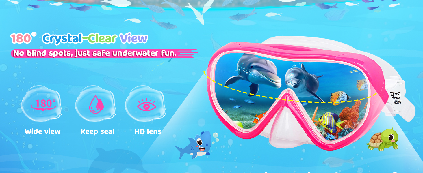 Kids Goggles with Nose Cover Kids Swim Goggles180° Clear View Snorkel Diving Mask for 5-15 Anti-Fog