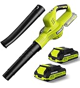 Leaf Blower Cordless - 21V Powerful Electric Leaf Blower with 2 Batteries and Charger, 2 Speed Mo...