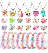 Little Girls Jewelry Set 4-6, Kids Play Rings Necklaces Bracelets for Toddler Girl, Costume Jewel...