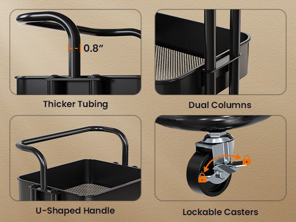 Pipishell 3 Tier Rolling Cart