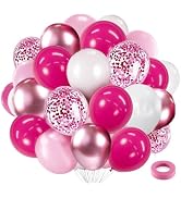 Hot Pink White Balloons Set, Include 50pcs 12inch Pastel Light Pink Confetti White Latex Balloons...
