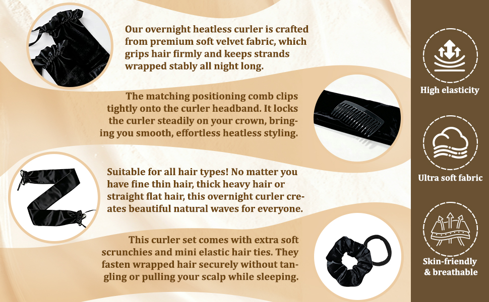 Heatless Curling Rod Headband for Long Hair