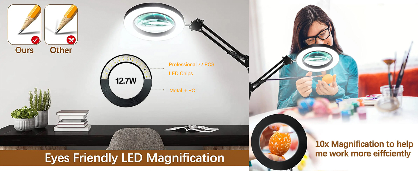 Magnifying Glass with Light,Magnifier with Stand Clamp,LED Desk Lamp