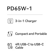 Ruko 65W USB C Charger, 3 Port Compact Foldable GaN Fast Charging Block Wall Charger for MacBook,...