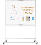 WALGLASS Rolling Dry Erase Whiteboard, 48"x36" Double-Sided White Board on Wheels, Large Portable...