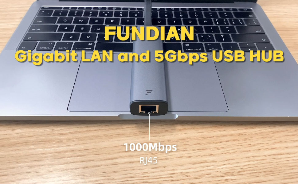 FUNDIAN Type C to Gigabit Lan Adapter 5Gbps USB3.0 Multi port HUB