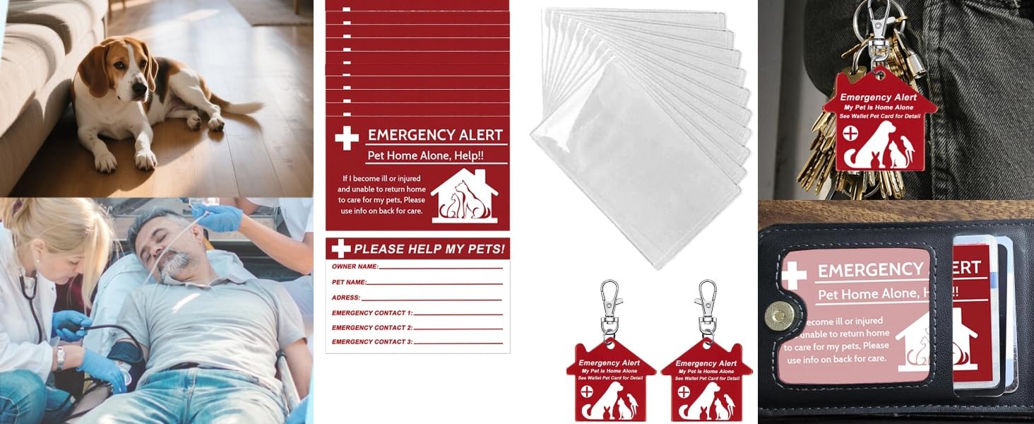 My Pet is Home Alone Emergency Contact Wallet Card and key tag