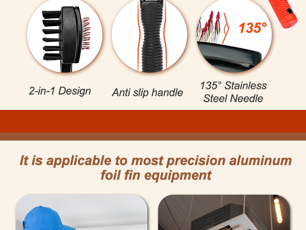 Air Conditioner Coil Cleaning Brush- Dual-Sided HVAC Coil Cleaning Brush 135° Angled Pins