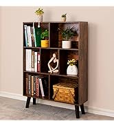 LEYAOYAO Cube Bookshelf 3 Tier Mid-Century Modern Bookcase with Legs,Retro Wood Bookshelves Stora...