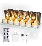 FPOO Rechargeable Tea Lights Candles for Tables, Charging Base, 12 Pack | Grey acrylic-covered fl...