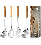 Pleafind 4-Pcs Cooking Utensils Set, Stainless Steel Kitchen Utensils with Wooden Hanlde, Kitchen...
