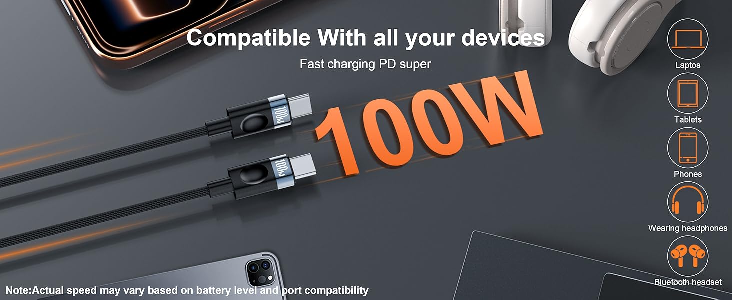 USB C to USB C Cable 100W Fast Charging Nylon Braided Data Tran