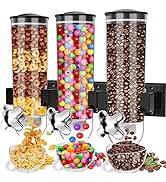Cereal Dispenser Wall Mounted, Triple Dry Food Dispensers, Grain Dispenser Wall Mount Candy Dispe...