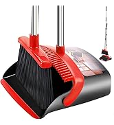 Upgraded Broom and Dustpan Set, Upright Broom and Dustpan Combo with 51" Long Handle, Dustpan Tee...