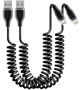 Coiled Lightning Cable [2Pack 4Ft] iPhone Charger Cable for Car MFi Certified Nylon Braided Retra...