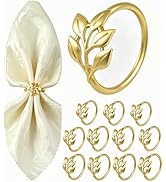 MONKKINO Napkin Rings Set of 12, Mother's Day Shiny Gold Napkin Rings, Solid Zinc Alloy Leaf Shap...
