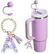 HaimiLiya Initial Letter Cup Chain Straw Cover Cap for Stanley Cup Accessories, 10mm Straw Lid Ca...