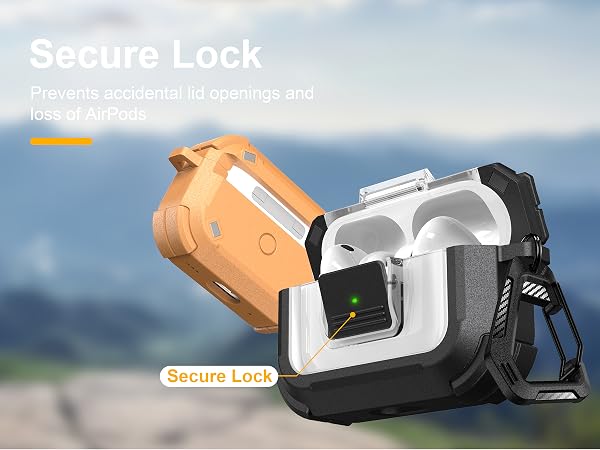 Text reads 'Square Lock'. Series of product images showing white security camera or monitoring device from different angles against blue sky background.