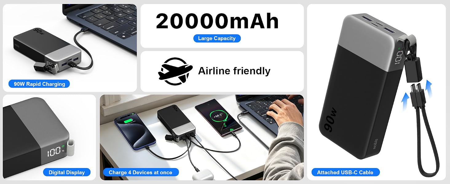 Nobis 20000mAh Power Bank 90W Fast Charging