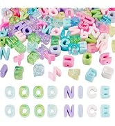 FASHEWELRY 100Pcs Large Acrylic Letter Beads, Random Mixed Letters, Iridescent Colorful Alphabet ...