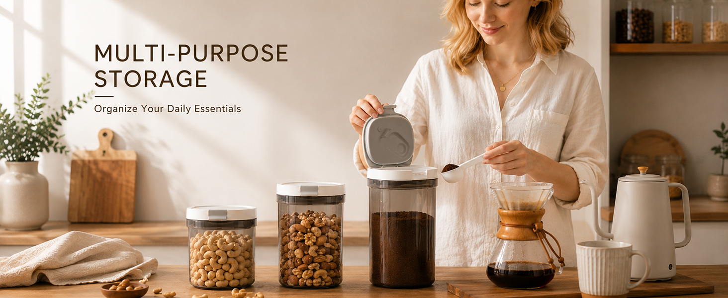 Kitchen Food Storage Jar for Grounds Coffee, Beans, Tea, Sugar, Flour, Cereal