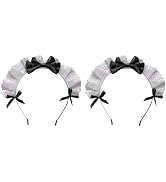 Juroicessry 2Pc Black Women Girls for Lolita Headband Lace Bow Hair Band Maid Anime Cosplay Headw...