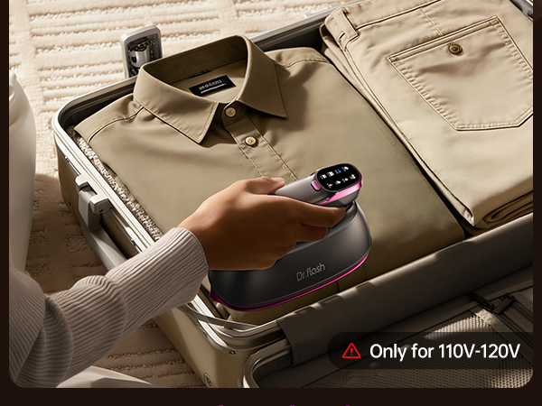 The DRFLASH steam iron features a compact and portable design.