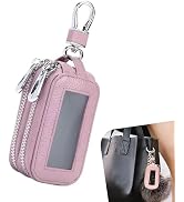 Foelony 1 PCS Car Key Fob Case, Leather Zipper Key Fob Holder with Metal Hook, Anti-Scratch Smart...